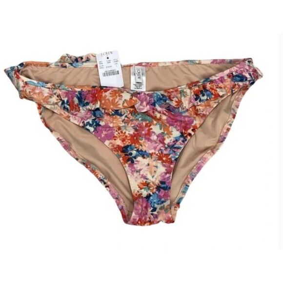 J.Crew Watercolor Ruffle Bikini Bottom Sz Large JO325 - Picture 1 of 4